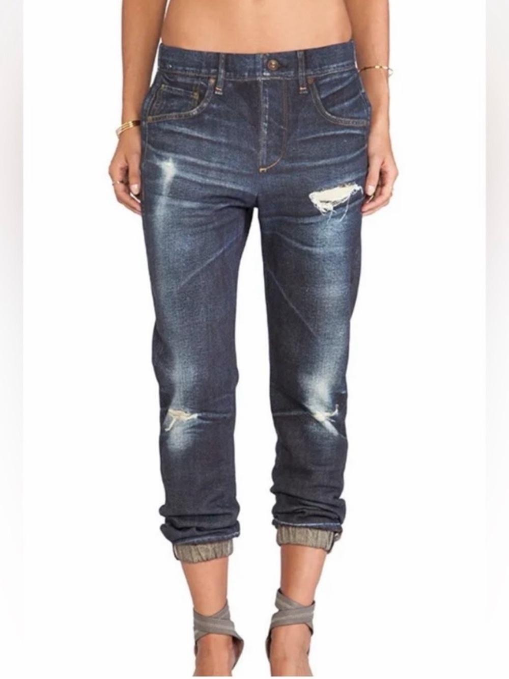 Sheffield Distressed Denim-Knit Jogger Pants